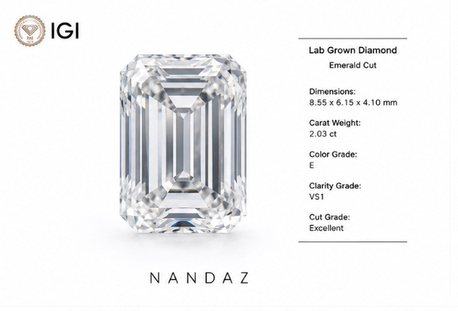 2 Ct Emerald Cut Lab Grown Diamond VVS1-F IGL Certified CVD Loose. The Best