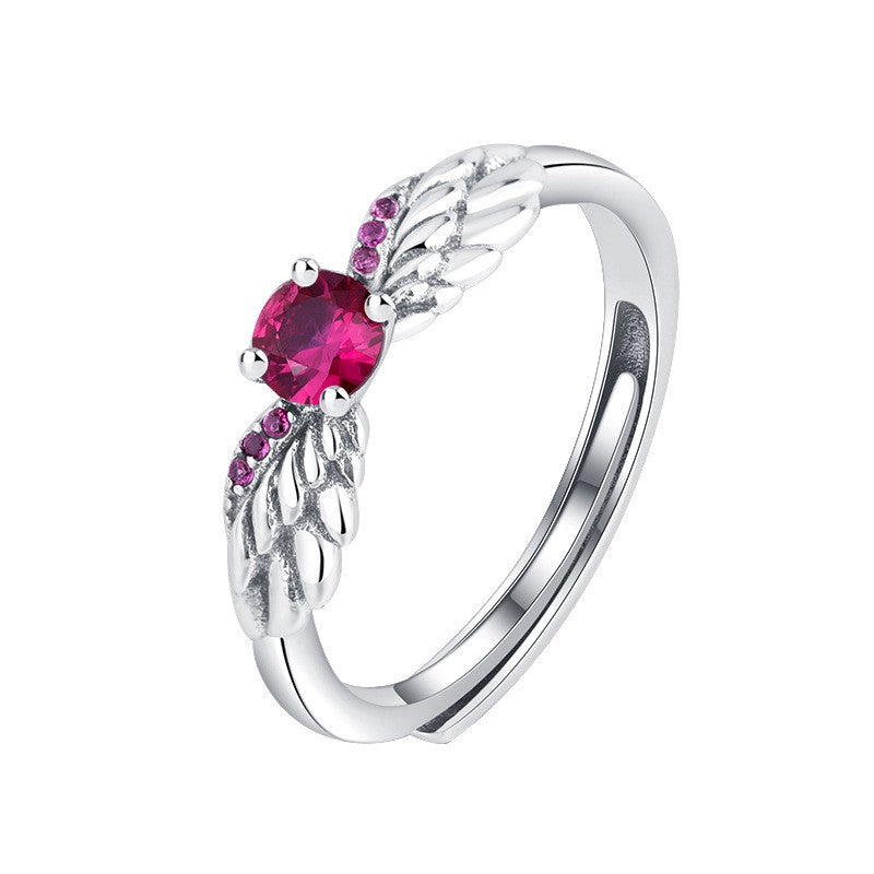 ❤️ 925 Sterling Silver Angel Wings Ring – Red CZ | US Size 6