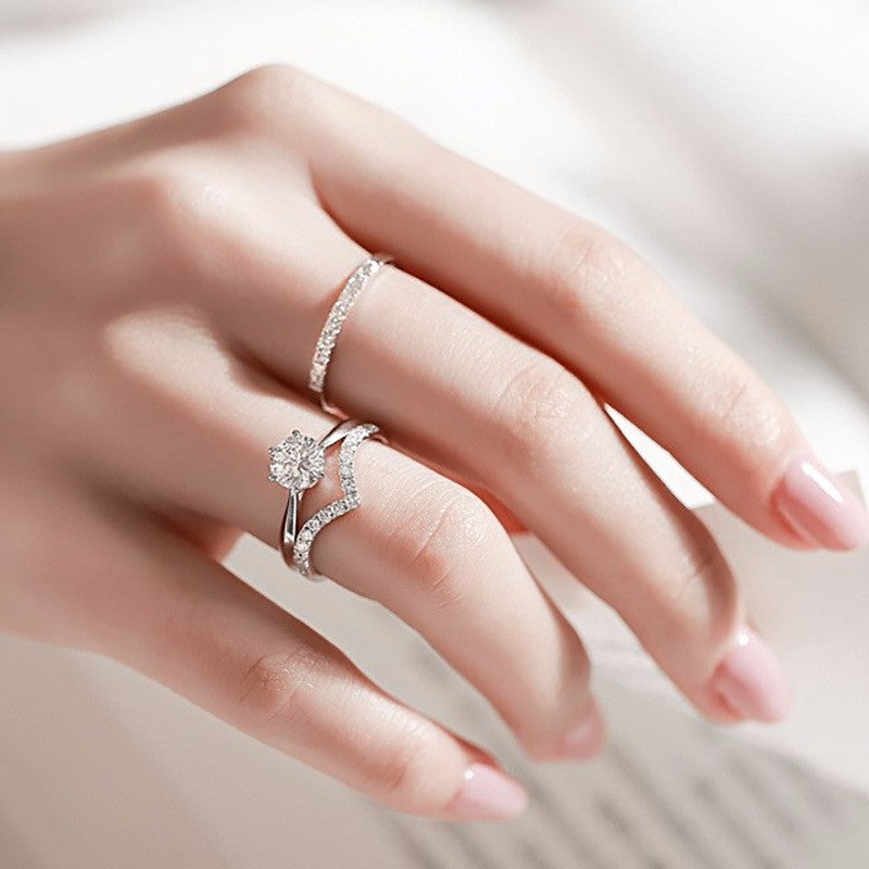 V-shaped Simulation Moissanite Diamond Ring Stackable  Finger Ring