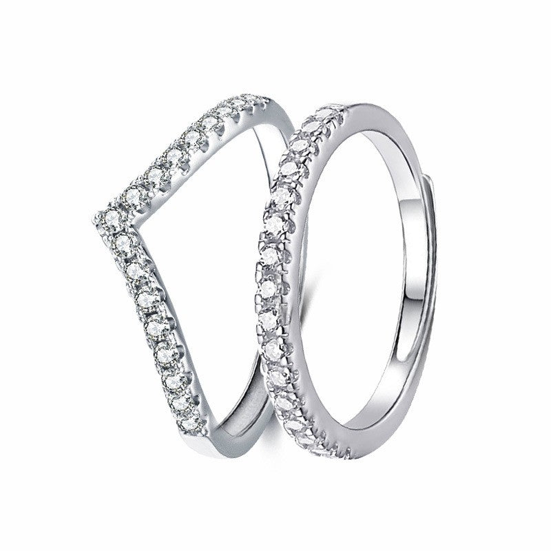 V-shaped Simulation Moissanite Diamond Ring Stackable  Finger Ring