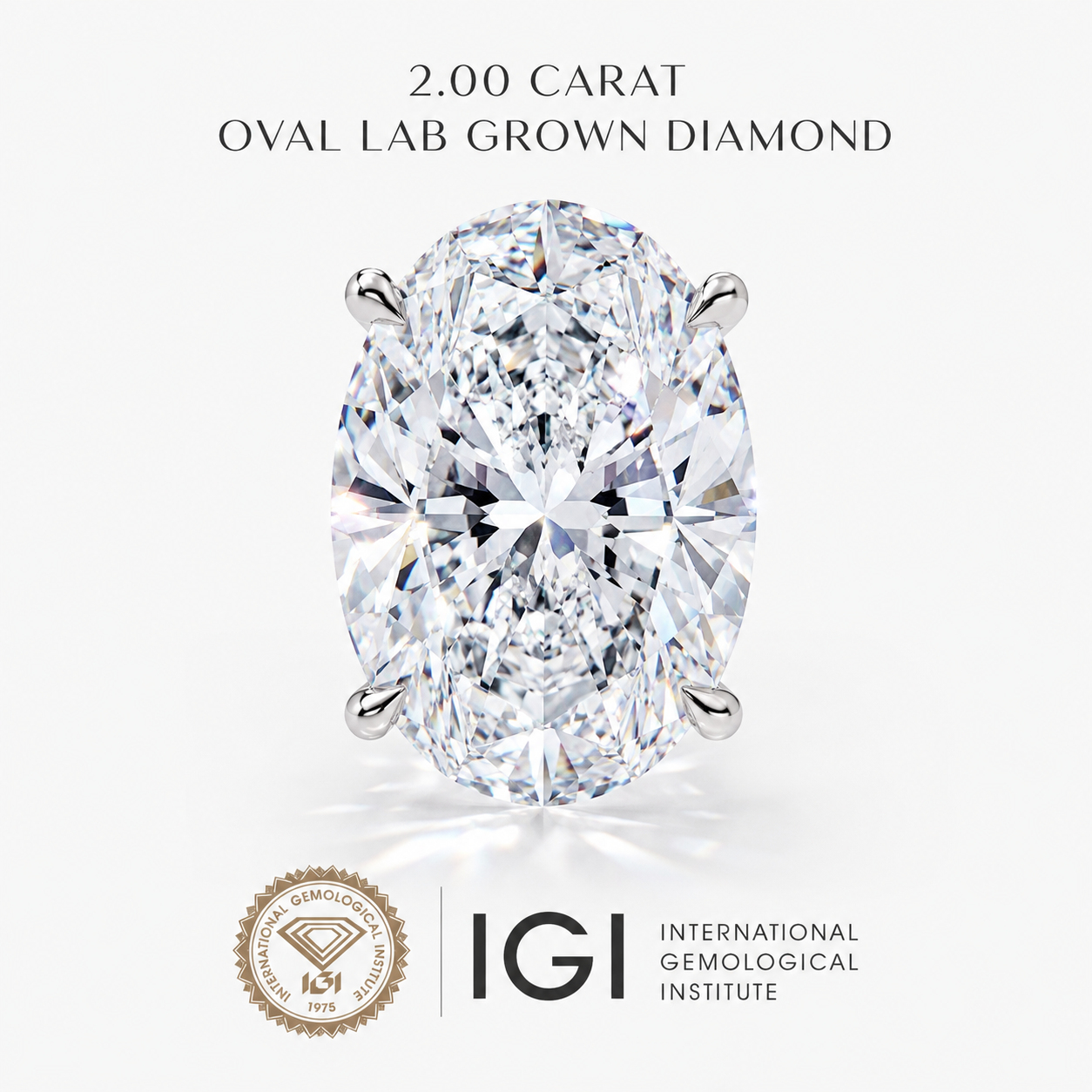 Rose Gold Lab Diamond Ring 14k, 2 Ct Oval Cut F VS1 Classic,IGI Certified. Class