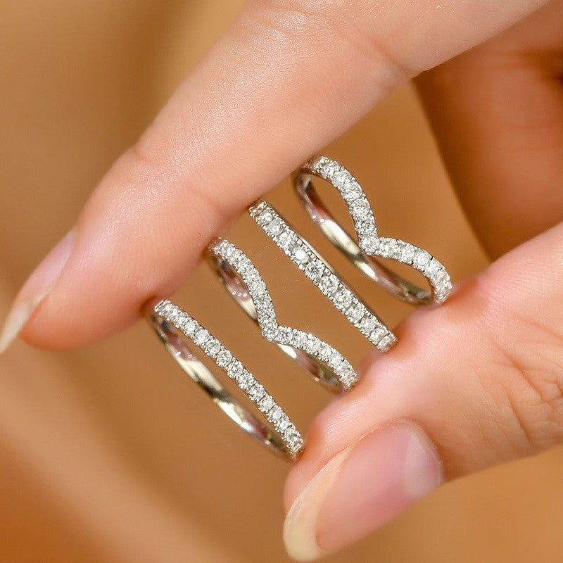 V-shaped Simulation Moissanite Diamond Ring Stackable  Finger Ring