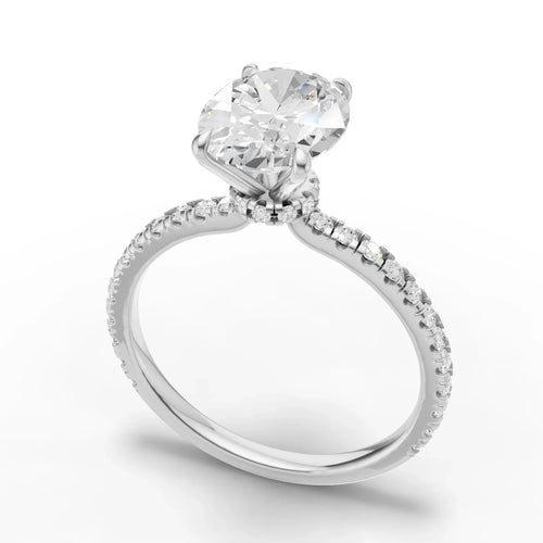 2 Carat Oval Lab-Grown Diamond Engagement Ring, Hidden Halo, 14K White Gold, IGI
