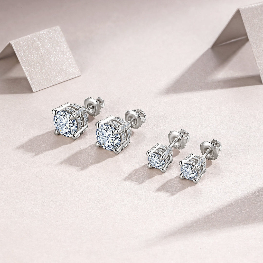 Stunning S925 Sterling Silver Moissanite Stud Earrings, 0.5 & 2ct D-VVS1 4-Prong