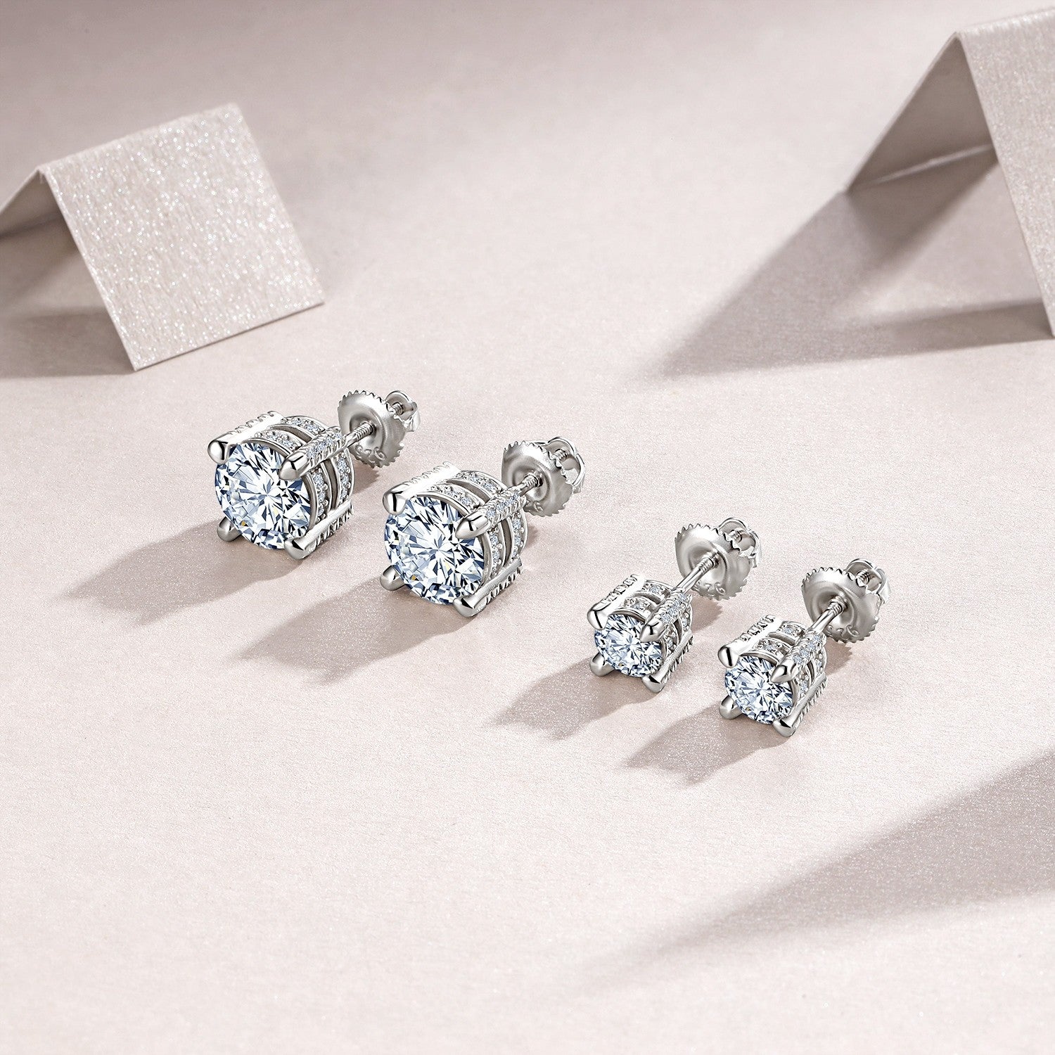 Stunning S925 Sterling Silver Moissanite Stud Earrings, 0.5 & 2ct D-VVS1 4-Prong