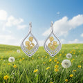 Sunflower Earrings 925 Sterling Silver Filigree 18K Gold Plated Leverback Hoop D
