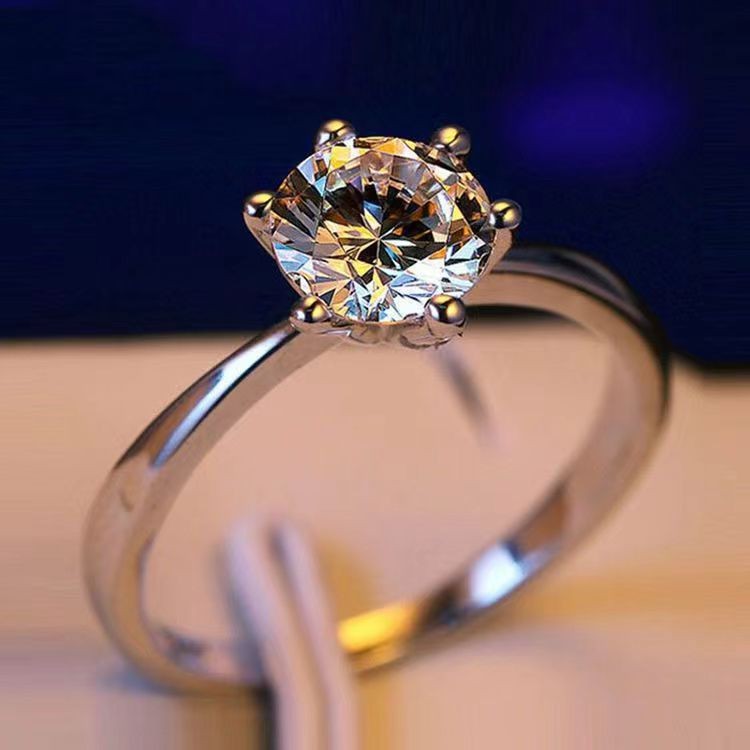 Simulation Of A Classic Six-prong Ring For Women Open Diamond Ring Niche Moissan