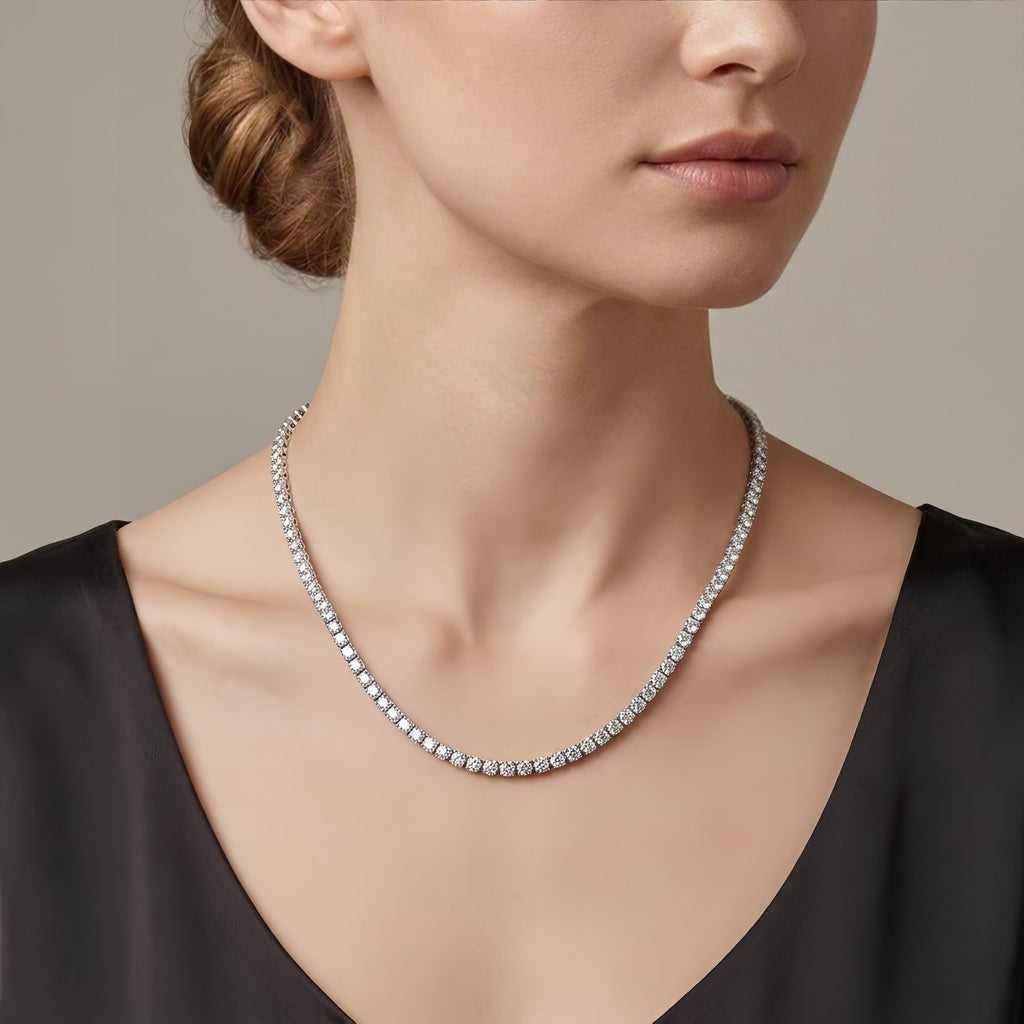 925 Sterling Silver Double-Strand CZ Necklace with Central Pendant for Women
