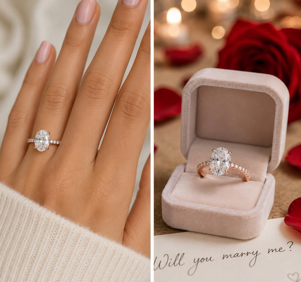 2 Carat Oval Lab-Grown Diamond Engagement Ring, Hidden Halo, 14K Rose Gold, IGI