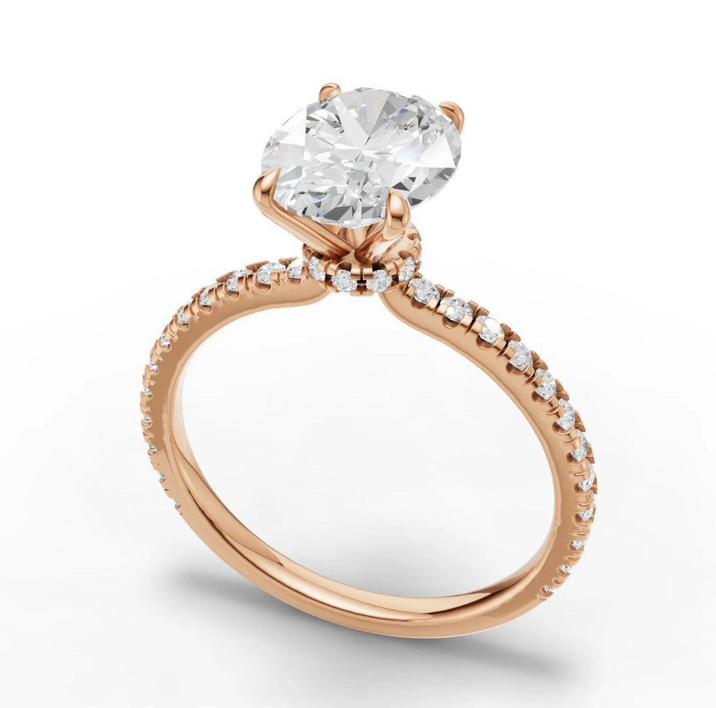 2 Carat Oval Lab-Grown Diamond Engagement Ring, Hidden Halo, 14K Rose Gold, IGI