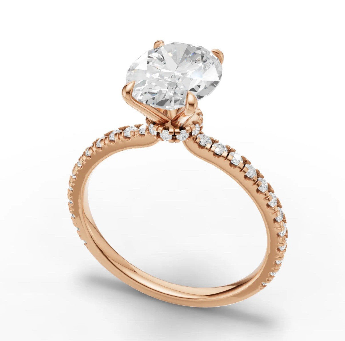2 Carat Oval Lab-Grown Diamond Engagement Ring, Hidden Halo, 14K Rose Gold, IGI