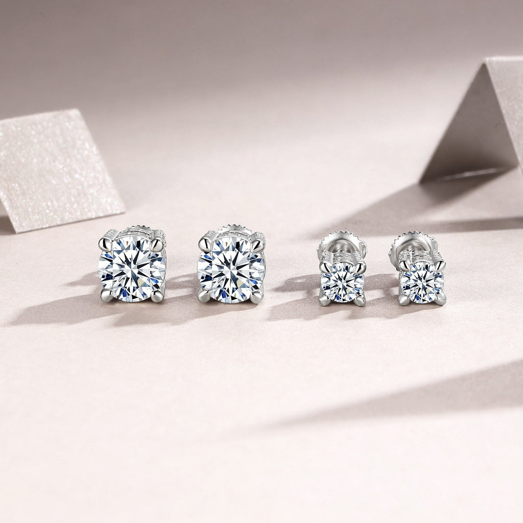 Stunning S925 Sterling Silver Moissanite Stud Earrings, 0.5 & 2ct D-VVS1 4-Prong