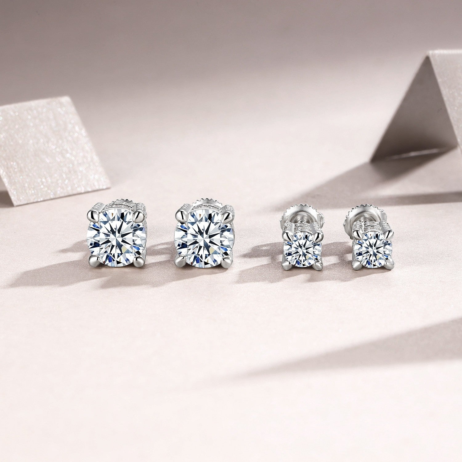 Stunning S925 Sterling Silver Moissanite Stud Earrings, 0.5 & 2ct D-VVS1 4-Prong