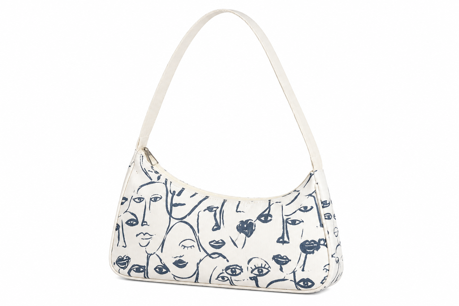 Vintage Canvas Character Print Shoulder Bag for Women | White